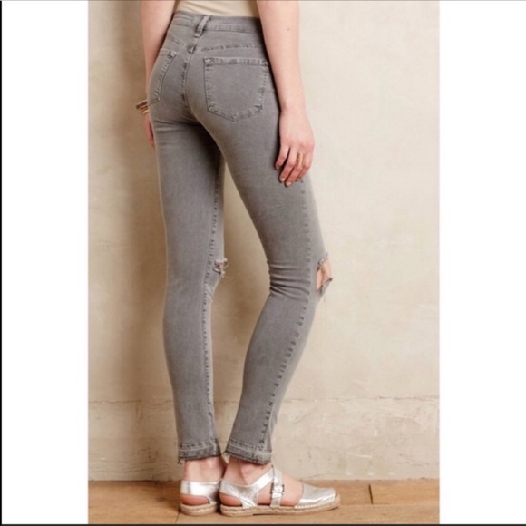 Gray Ripped Knee Ankle Jeans - Picture 2 of 9